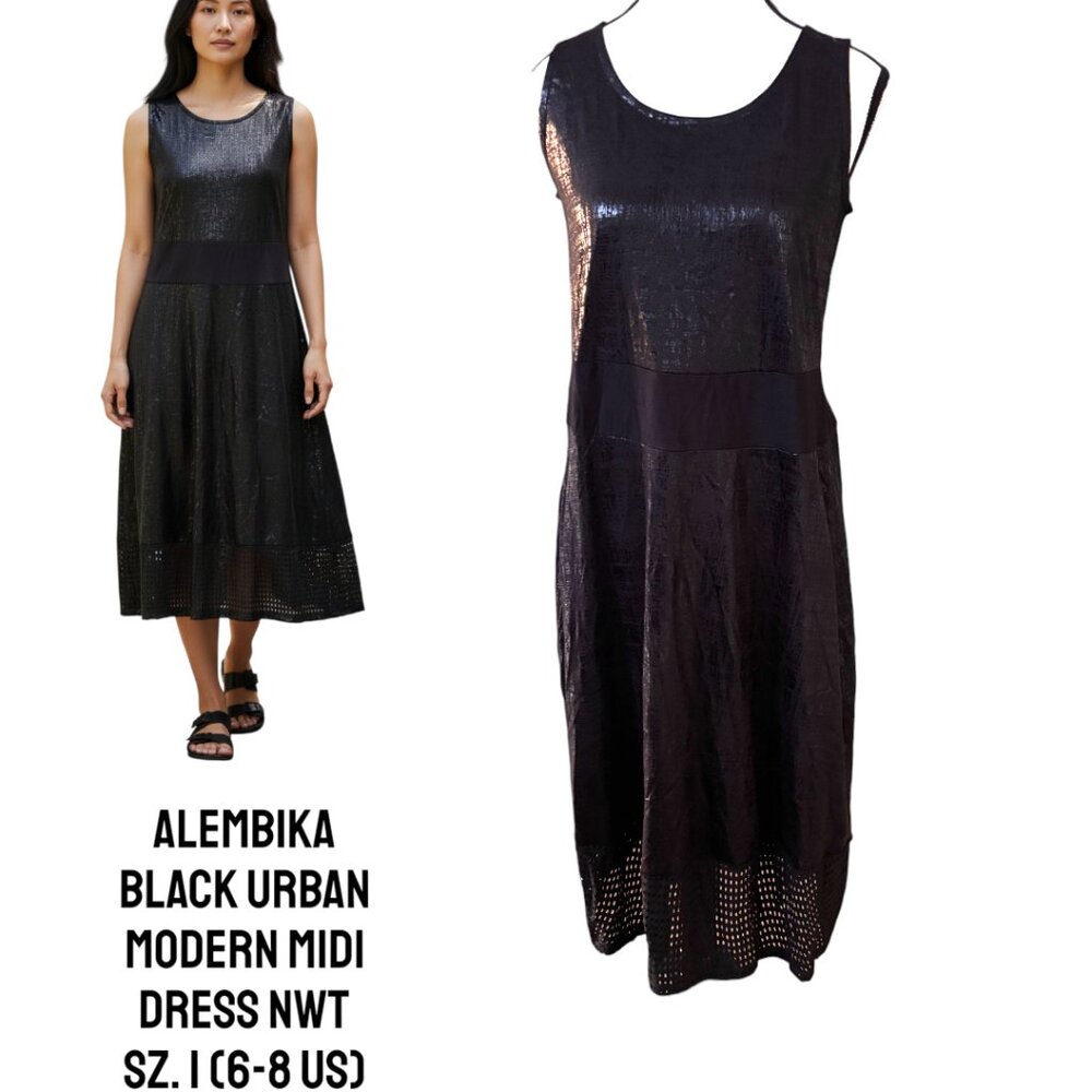ALEMBIKA URBAN COLLECTION TEXTURED BLACK‎ MODERN MIDI DRESS NWT SZ. 1 (US 6-8)